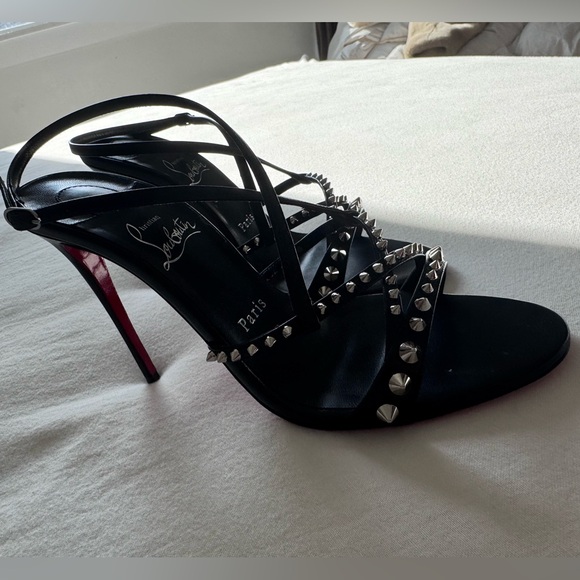 Christian Louboutin Tatooshka Spikes Black Leather Stilleto Red Bottoms 38 - Picture 5 of 10